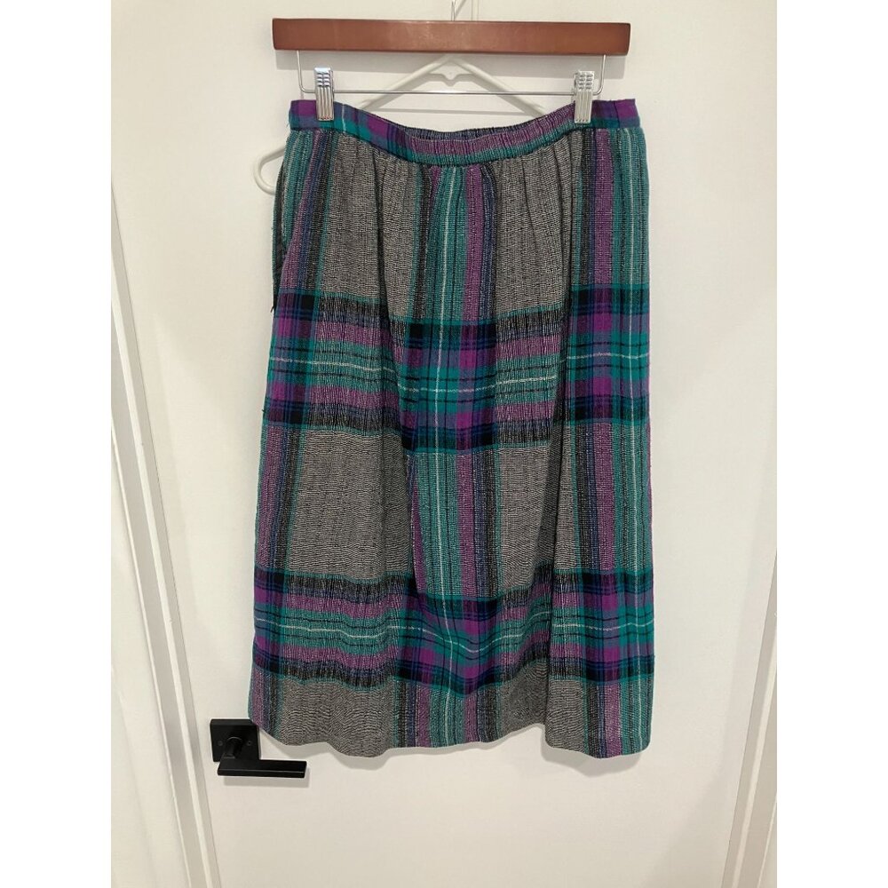 Gregge Sport Women's Vintage 80's Plaid Maxi Skirt, Gray/Purple/Blue, Size 14
